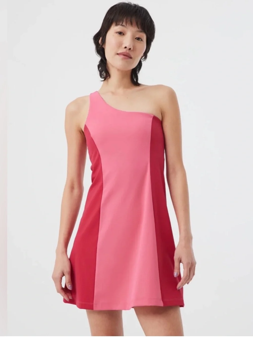 Outdoor Voices One Shoulder Dress Pink Colorblock Azalea Ruby Athleisure XL - Picture 1 of 9
